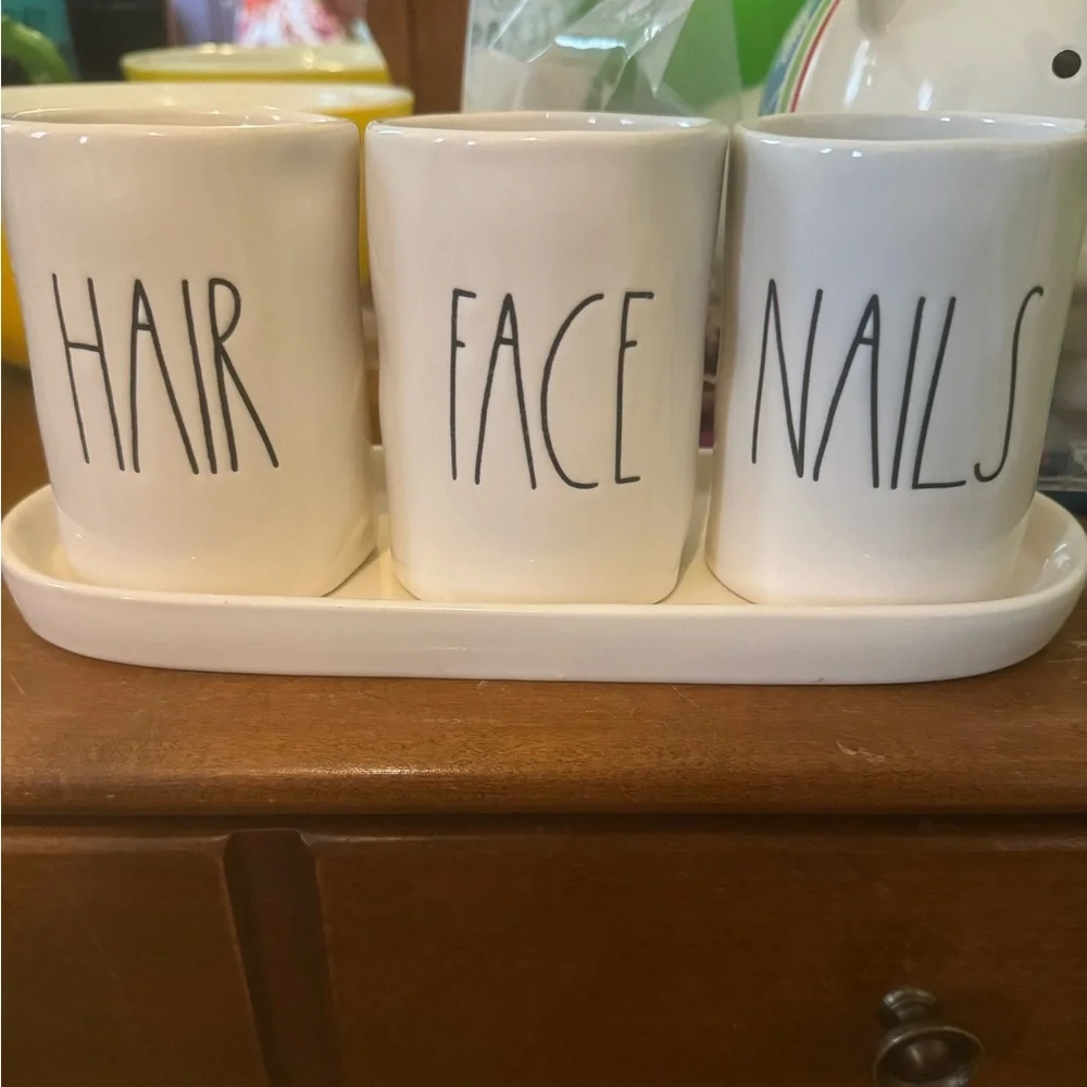 Rae Dunn set of 3 cosmetic holders